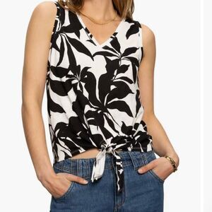 Sanctuary Black White Small Tie Front Top (v1)